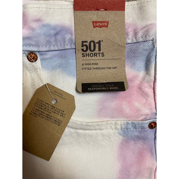 Levi’s 501 Pastel Tie-Dye High Rise‎ Cutoff Jean Shorts Size 31 - Picture 9 of 9
